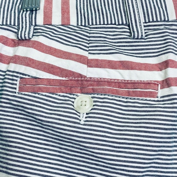 Old Navy Men's Shorts Chino Red White Blue Striped Flat Front Slim Size 28 - Picture 5 of 6